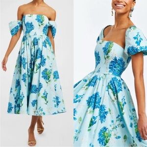 Elegant Blue and Green Midi Dress